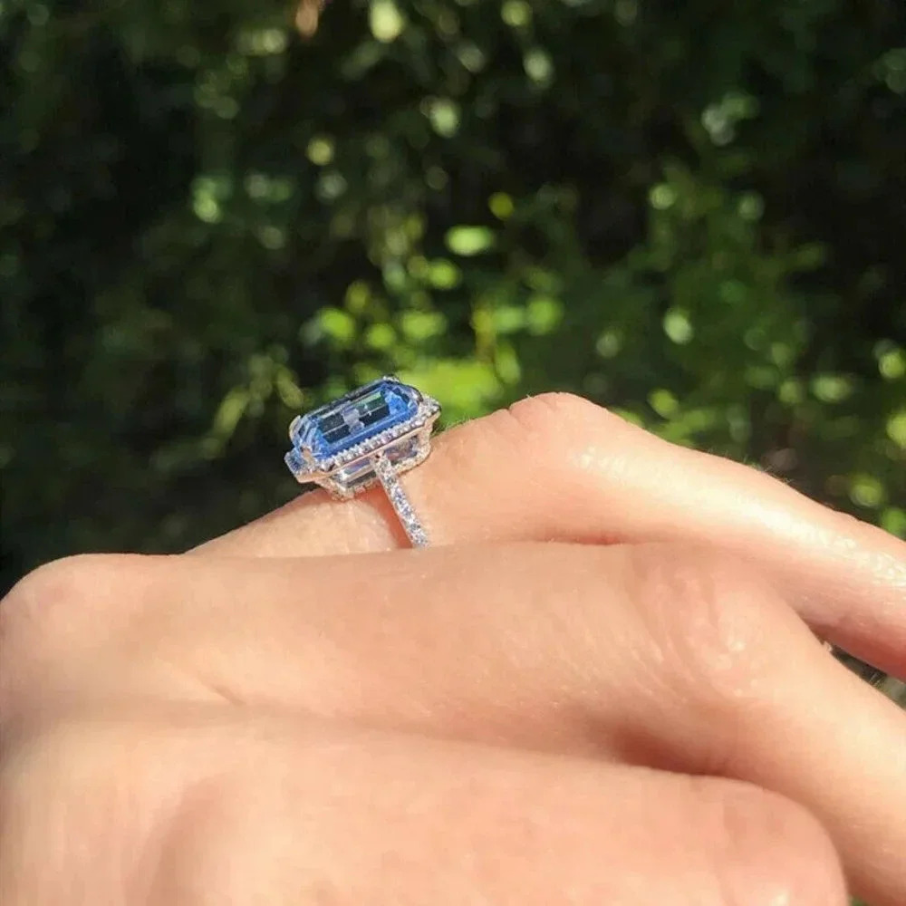 925 Sterling Silver Diamond Aquamarine Ring - Picture 6 of 10